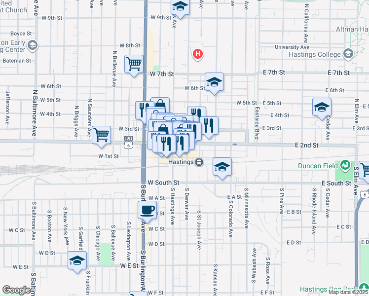 map of restaurants, bars, coffee shops, grocery stores, and more near in Hastings