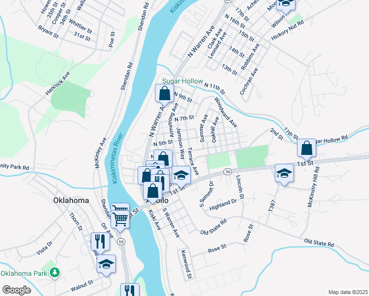 map of restaurants, bars, coffee shops, grocery stores, and more near 516 North 4th Street in Apollo