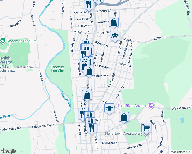 map of restaurants, bars, coffee shops, grocery stores, and more near 124 West Thomas Avenue in Hellertown