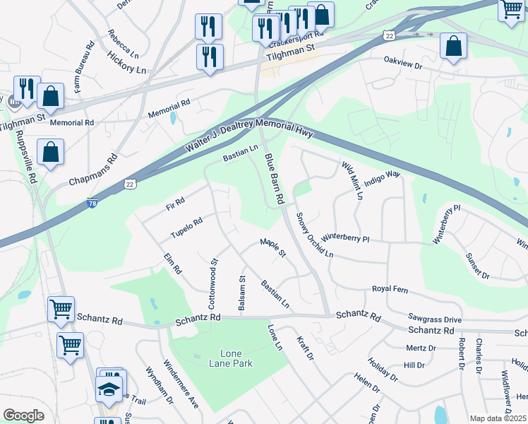 map of restaurants, bars, coffee shops, grocery stores, and more near 344 Barn Swallow Lane in Allentown