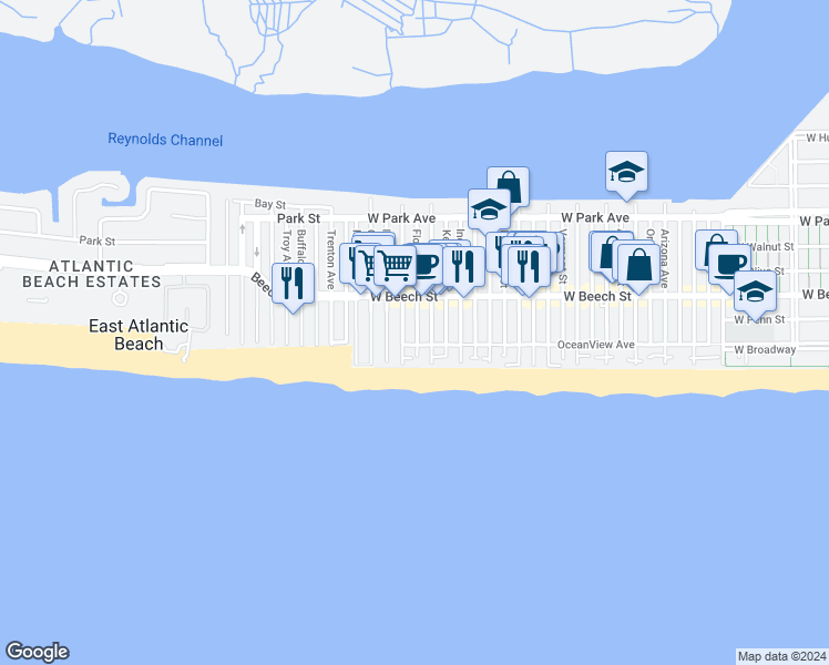 map of restaurants, bars, coffee shops, grocery stores, and more near 31 Florida Street in Long Beach