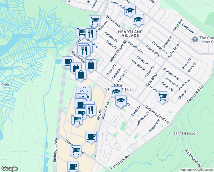 map of restaurants, bars, coffee shops, grocery stores, and more near 200 Richmond Hill Road in Staten Island