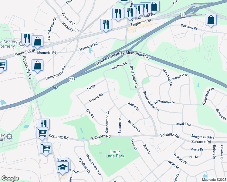 map of restaurants, bars, coffee shops, grocery stores, and more near 432 Lisa Court in Allentown