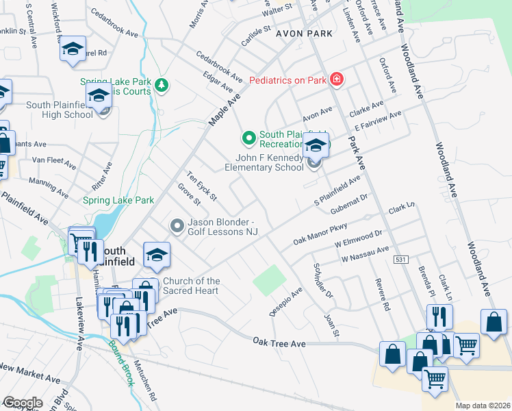 map of restaurants, bars, coffee shops, grocery stores, and more near 220 Joan Street in South Plainfield