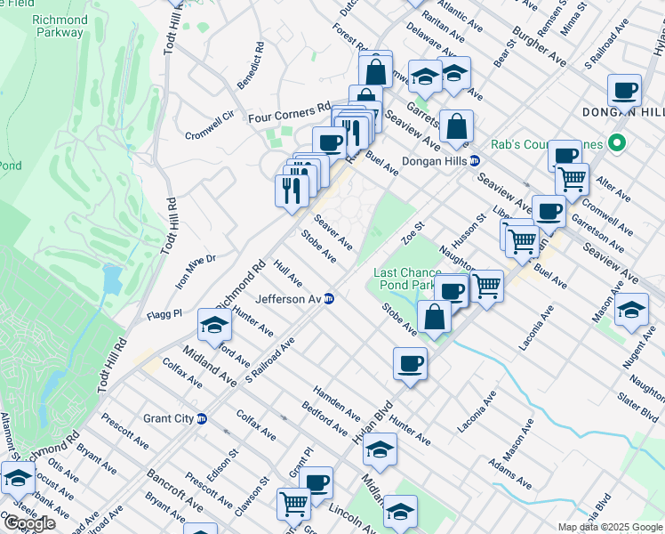 map of restaurants, bars, coffee shops, grocery stores, and more near 52 Stobe Avenue in Staten Island