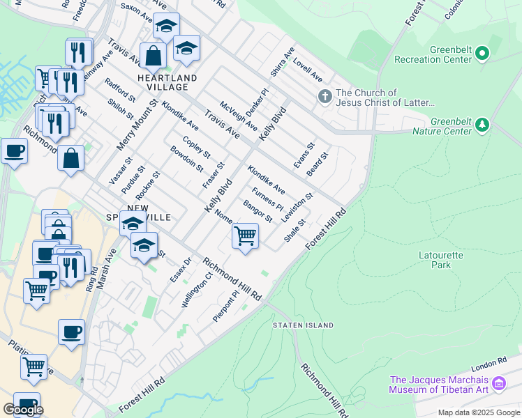 map of restaurants, bars, coffee shops, grocery stores, and more near 47 Furness Place in Staten Island