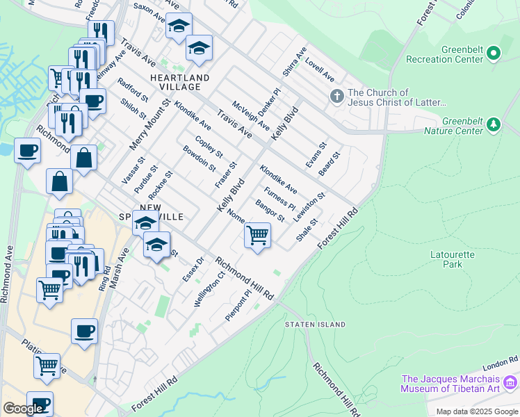 map of restaurants, bars, coffee shops, grocery stores, and more near 75 Bangor Street in Staten Island