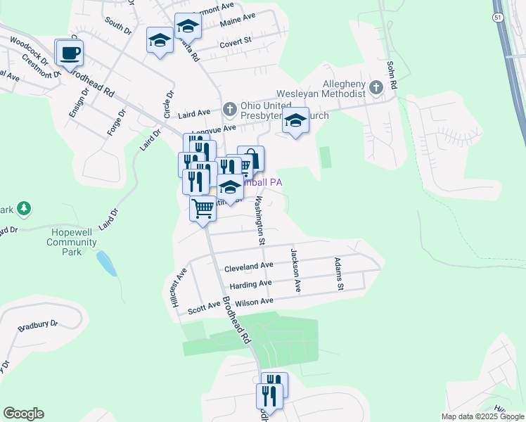 map of restaurants, bars, coffee shops, grocery stores, and more near 3018-3098 Fatima Drive in Aliquippa