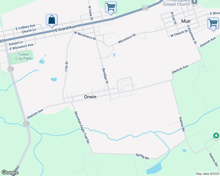 map of restaurants, bars, coffee shops, grocery stores, and more near 12 Bendigo Street in Tower City
