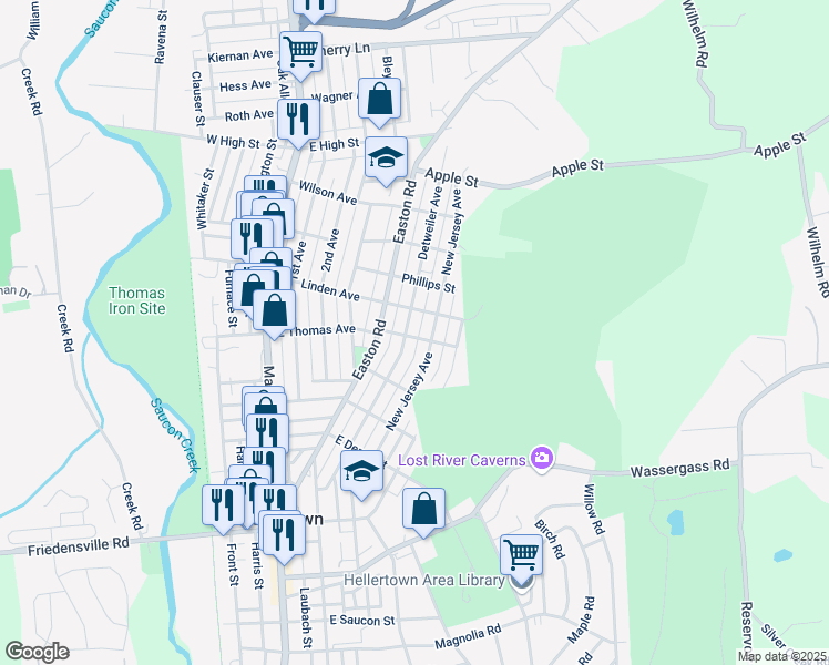 map of restaurants, bars, coffee shops, grocery stores, and more near 470 Linden Avenue in Hellertown