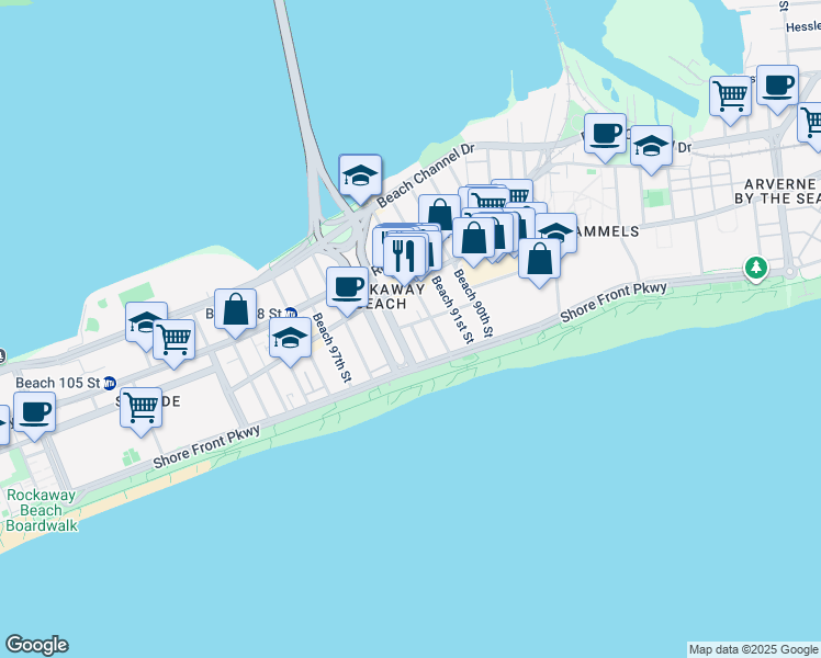 map of restaurants, bars, coffee shops, grocery stores, and more near 92-04 Holland Avenue in Queens
