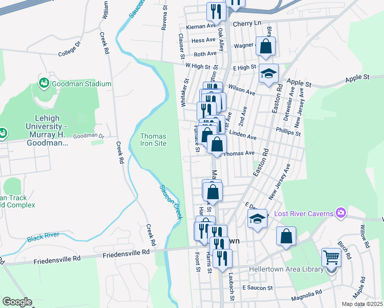 map of restaurants, bars, coffee shops, grocery stores, and more near 59 West Thomas Avenue in Hellertown