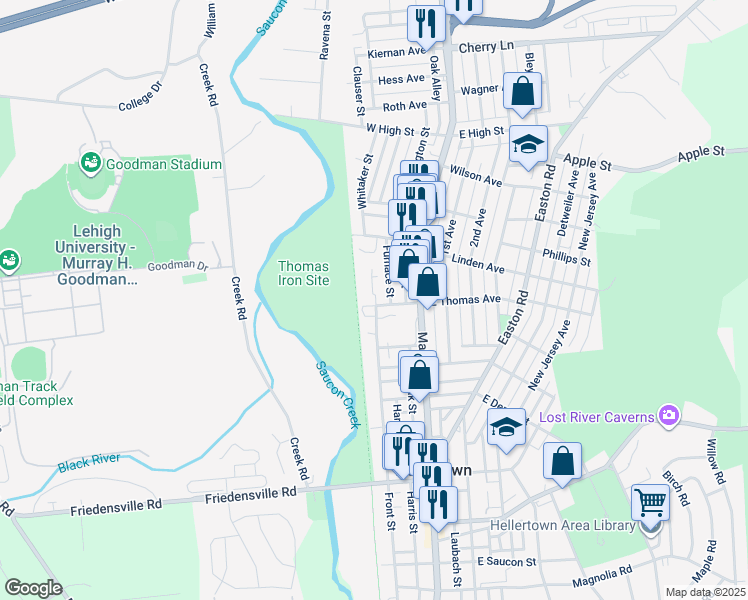 map of restaurants, bars, coffee shops, grocery stores, and more near 101 West Thomas Avenue in Hellertown