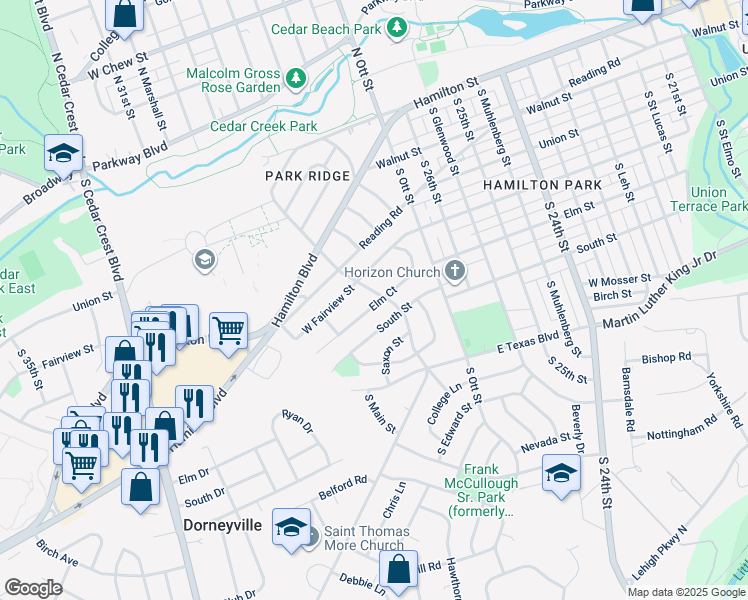 map of restaurants, bars, coffee shops, grocery stores, and more near 324 College Drive in Allentown