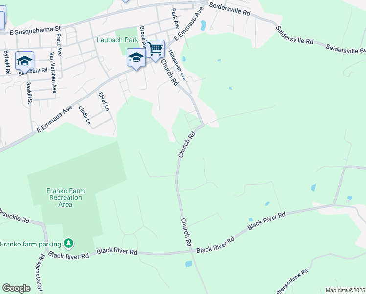 map of restaurants, bars, coffee shops, grocery stores, and more near 1950 Church Road in Fountain Hill
