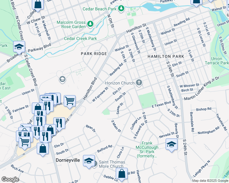 map of restaurants, bars, coffee shops, grocery stores, and more near 324 College Drive in Allentown