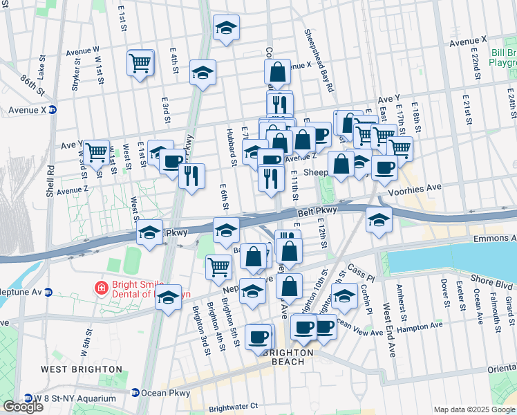 map of restaurants, bars, coffee shops, grocery stores, and more near 2670 East 7th Street in Brooklyn