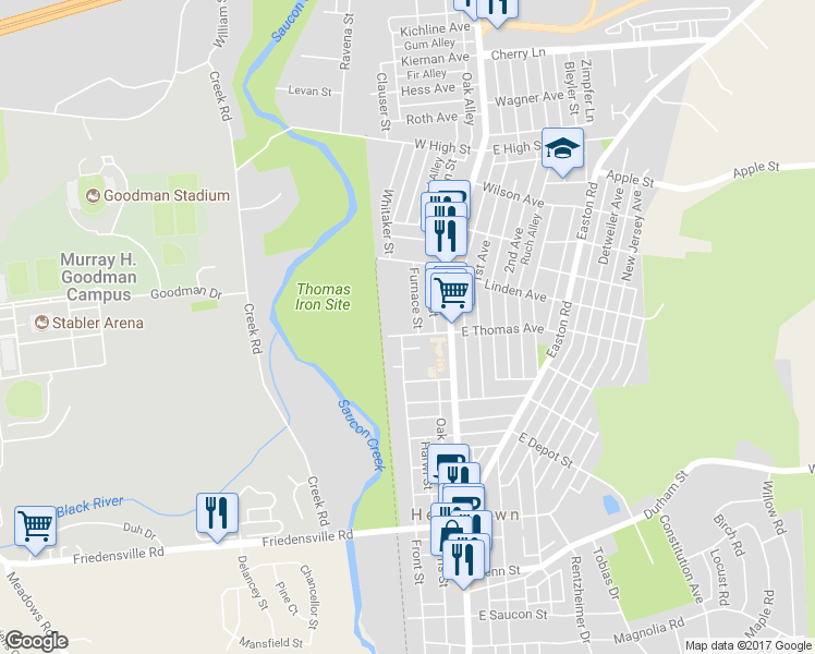 map of restaurants, bars, coffee shops, grocery stores, and more near 57 West Thomas Avenue in Hellertown