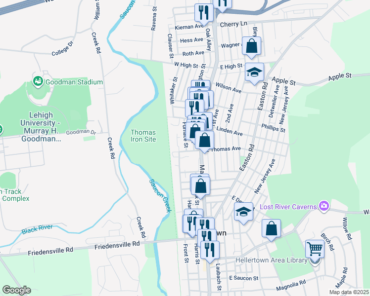 map of restaurants, bars, coffee shops, grocery stores, and more near 49 West Thomas Avenue in Hellertown