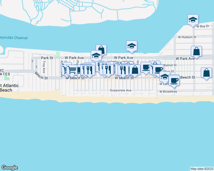 map of restaurants, bars, coffee shops, grocery stores, and more near 35 New Hampshire Street in Long Beach