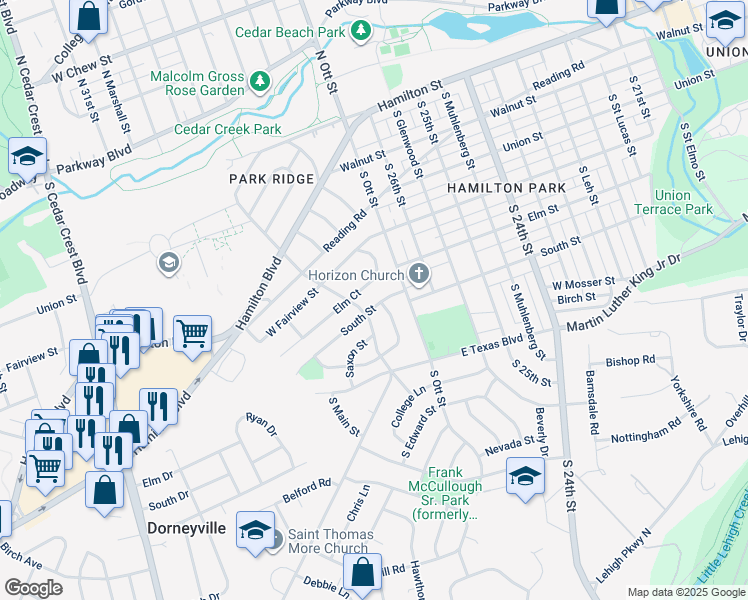 map of restaurants, bars, coffee shops, grocery stores, and more near 2665 South Street in Allentown