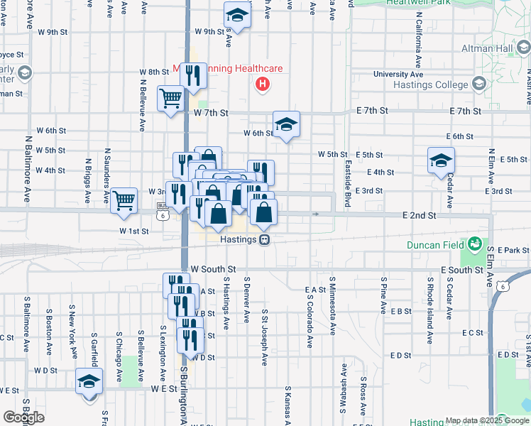 map of restaurants, bars, coffee shops, grocery stores, and more near in Hastings