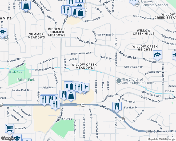 map of restaurants, bars, coffee shops, grocery stores, and more near in Sandy