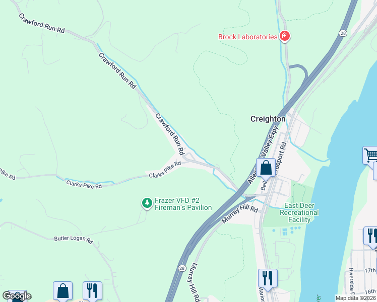 map of restaurants, bars, coffee shops, grocery stores, and more near 120 Meadow Avenue in Creighton