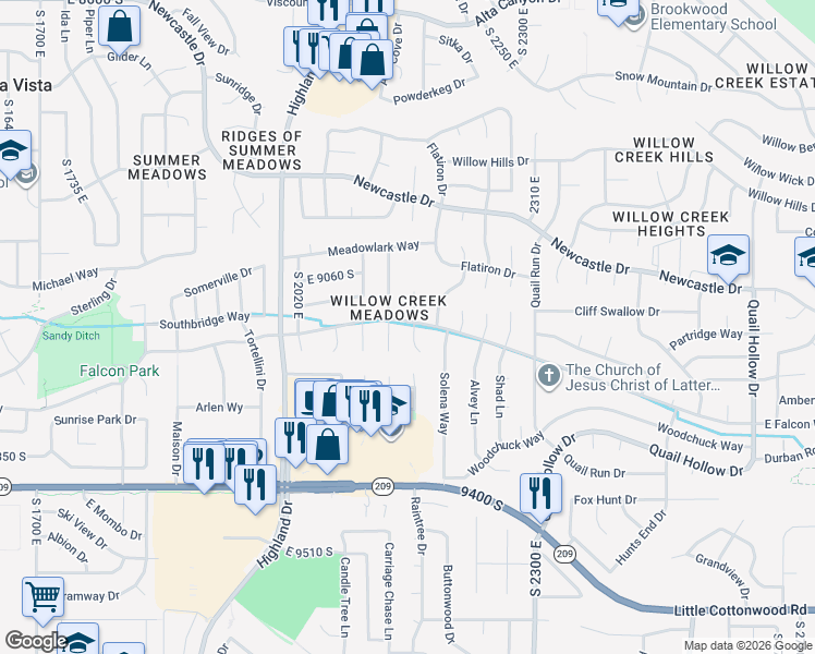 map of restaurants, bars, coffee shops, grocery stores, and more near in Sandy