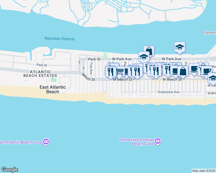 map of restaurants, bars, coffee shops, grocery stores, and more near in Long Beach