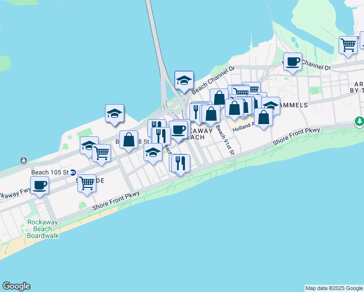 map of restaurants, bars, coffee shops, grocery stores, and more near in Queens