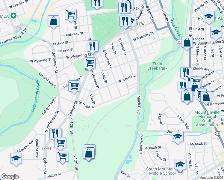map of restaurants, bars, coffee shops, grocery stores, and more near 944 Juniata Street in Allentown
