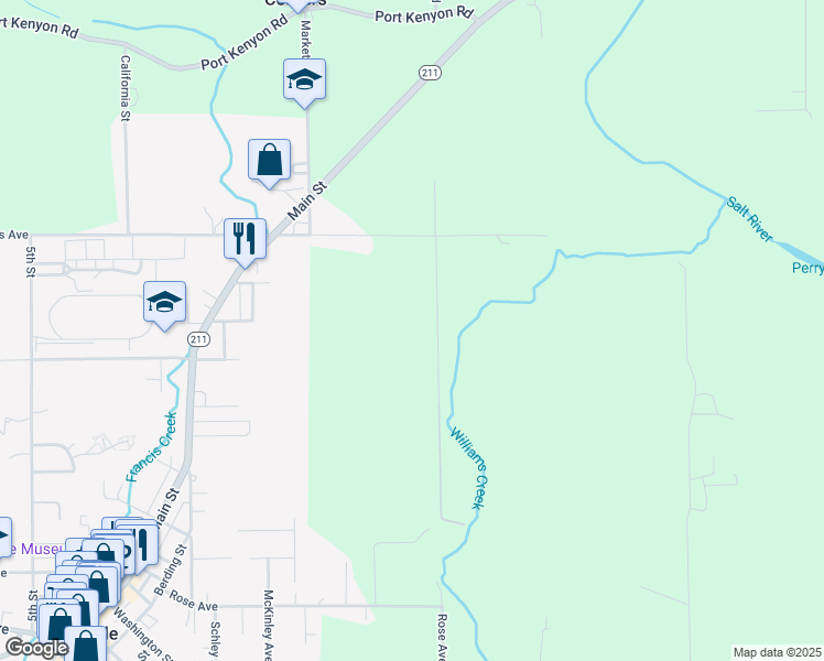 map of restaurants, bars, coffee shops, grocery stores, and more near 1666 Ambrosini Lane in Ferndale