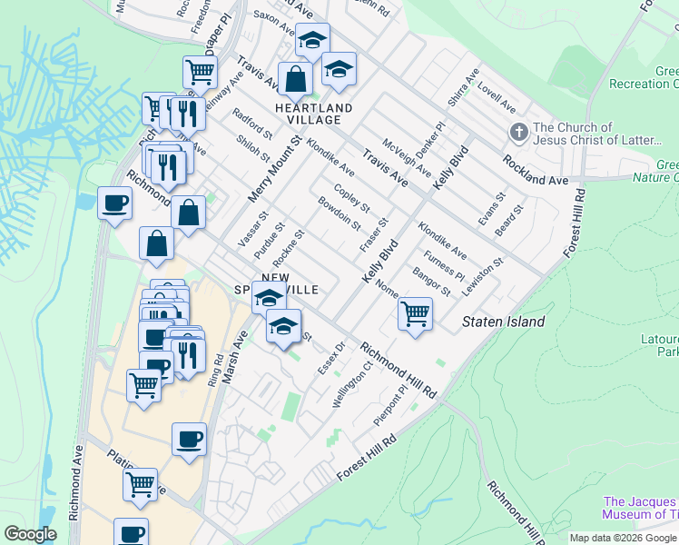 map of restaurants, bars, coffee shops, grocery stores, and more near 166 Nome Avenue in Staten Island