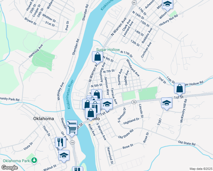 map of restaurants, bars, coffee shops, grocery stores, and more near 511 North 5th Street in Apollo