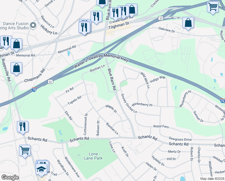 map of restaurants, bars, coffee shops, grocery stores, and more near 331 Barn Swallow Lane in Allentown