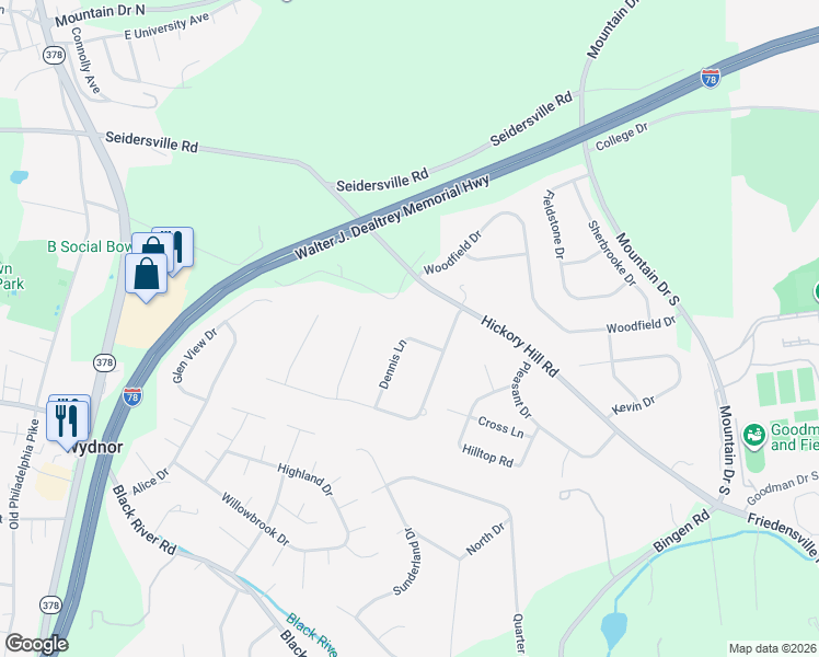 map of restaurants, bars, coffee shops, grocery stores, and more near 2074 Dennis Lane in Bethlehem