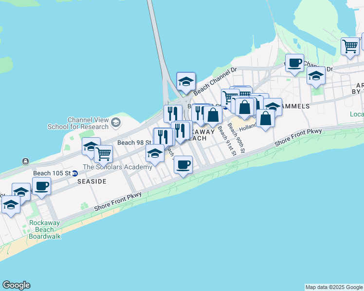 map of restaurants, bars, coffee shops, grocery stores, and more near in Queens