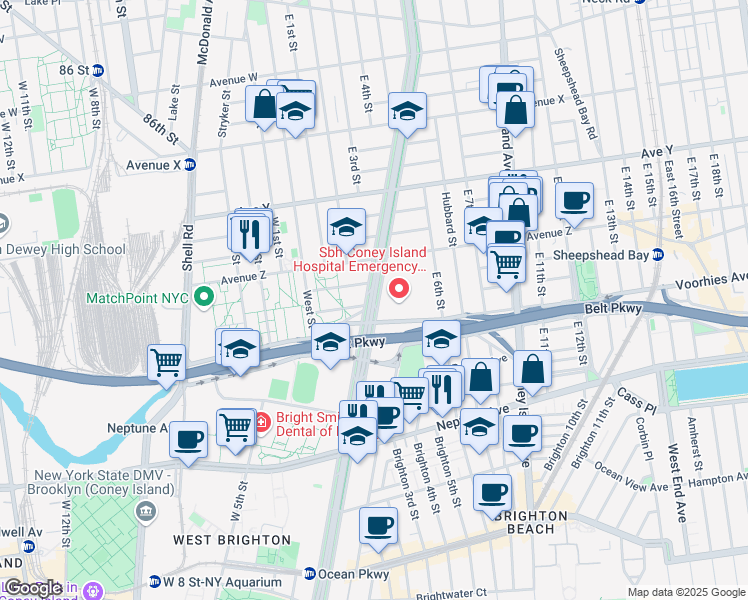map of restaurants, bars, coffee shops, grocery stores, and more near 2641 Ocean Parkway in Brooklyn