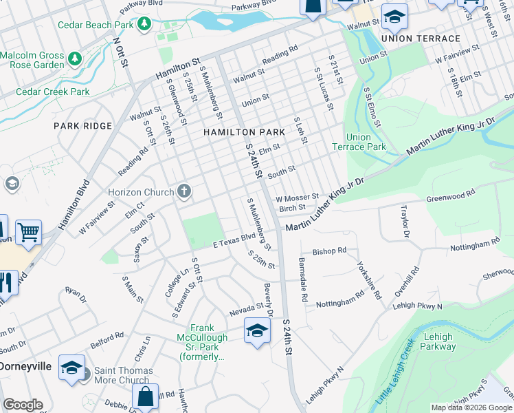 map of restaurants, bars, coffee shops, grocery stores, and more near 532 South 24th Street in Allentown