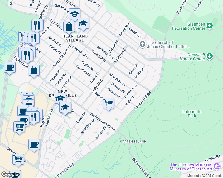map of restaurants, bars, coffee shops, grocery stores, and more near 75 Bangor Street in Staten Island