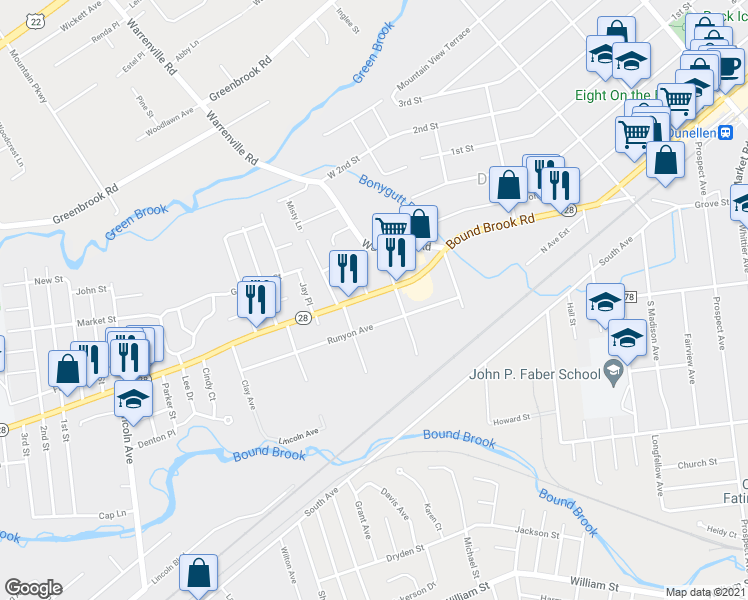 map of restaurants, bars, coffee shops, grocery stores, and more near 32B Foxhall in Middlesex