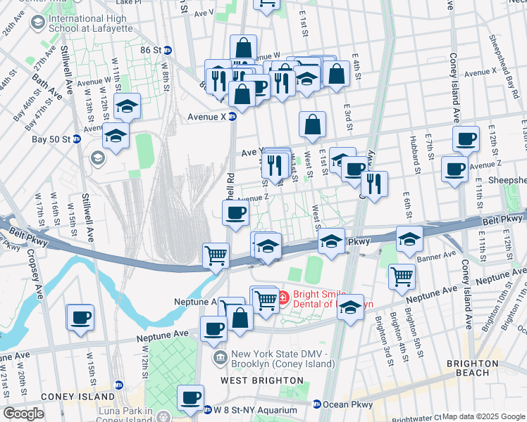 map of restaurants, bars, coffee shops, grocery stores, and more near 67 Atwater Court in Brooklyn