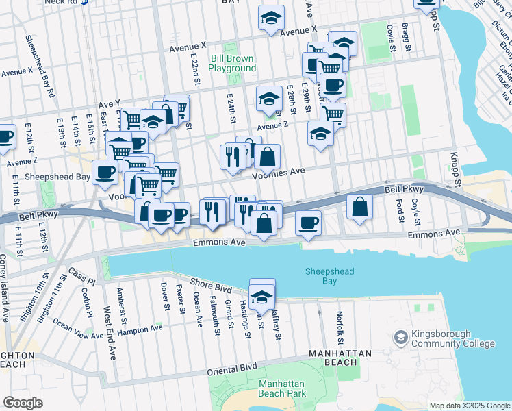 map of restaurants, bars, coffee shops, grocery stores, and more near 4766b Bedford Avenue in Brooklyn