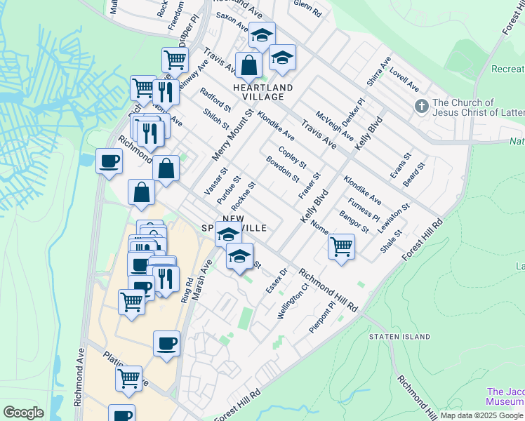 map of restaurants, bars, coffee shops, grocery stores, and more near 30 Elwood Avenue in Staten Island
