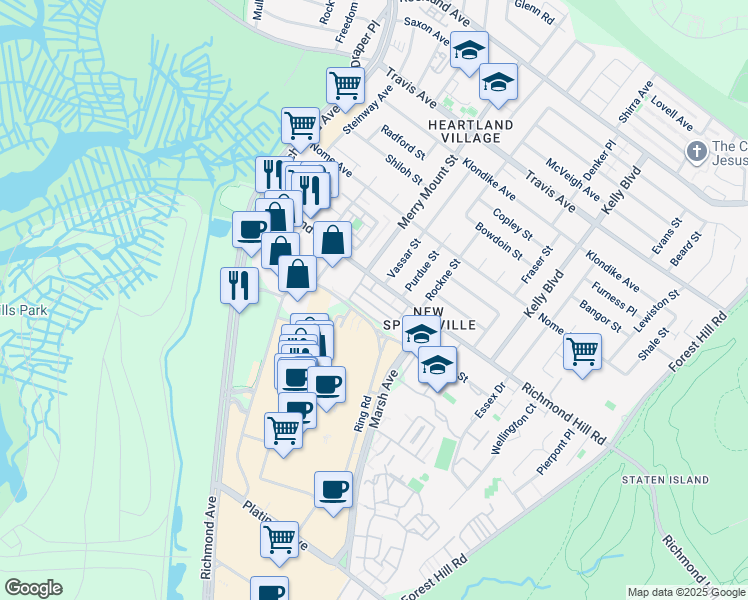 map of restaurants, bars, coffee shops, grocery stores, and more near 100 Gardenia Lane in Staten Island