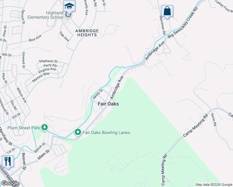 map of restaurants, bars, coffee shops, grocery stores, and more near 418 Ambridge Avenue in Ambridge