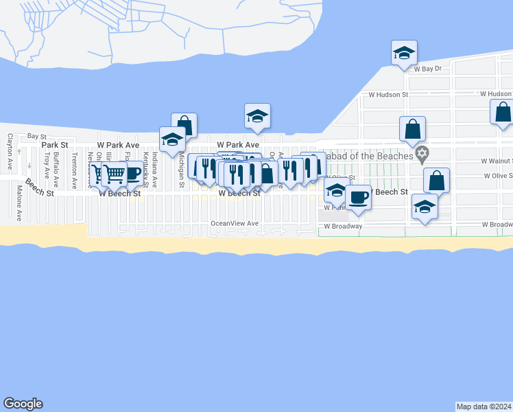 map of restaurants, bars, coffee shops, grocery stores, and more near 42 Alabama Street in Long Beach