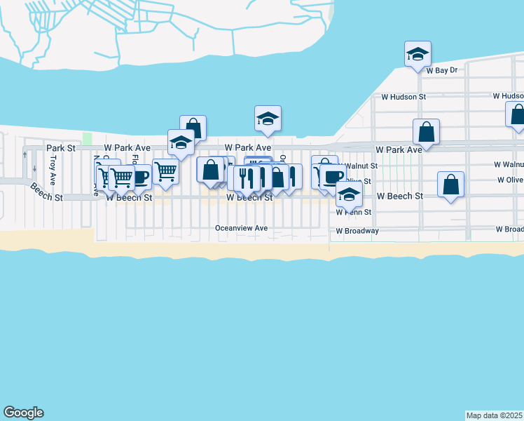 map of restaurants, bars, coffee shops, grocery stores, and more near 41 Alabama Street in Long Beach