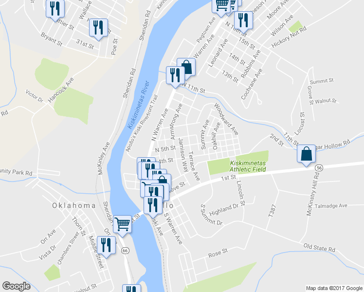 map of restaurants, bars, coffee shops, grocery stores, and more near 510 North 5th Street in Apollo